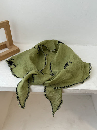 Women Artsy Flower Embroidery Triangle Scarf