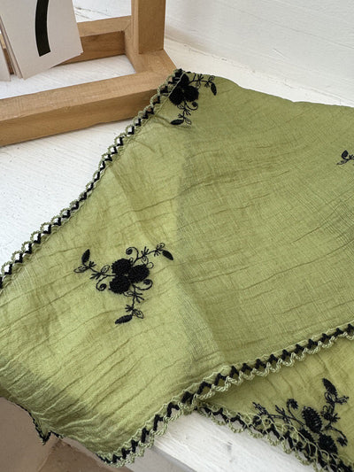 Women Artsy Flower Embroidery Triangle Scarf