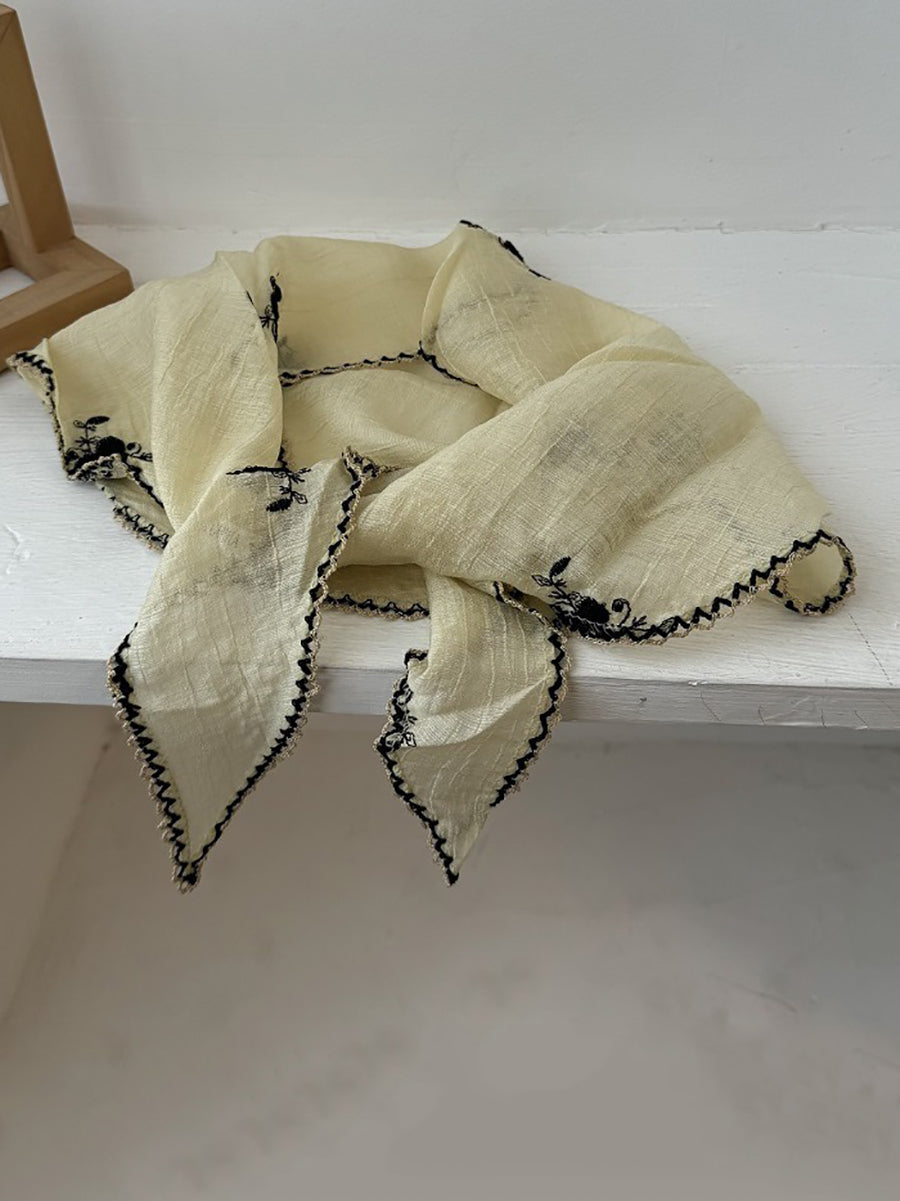Women Artsy Flower Embroidery Triangle Scarf