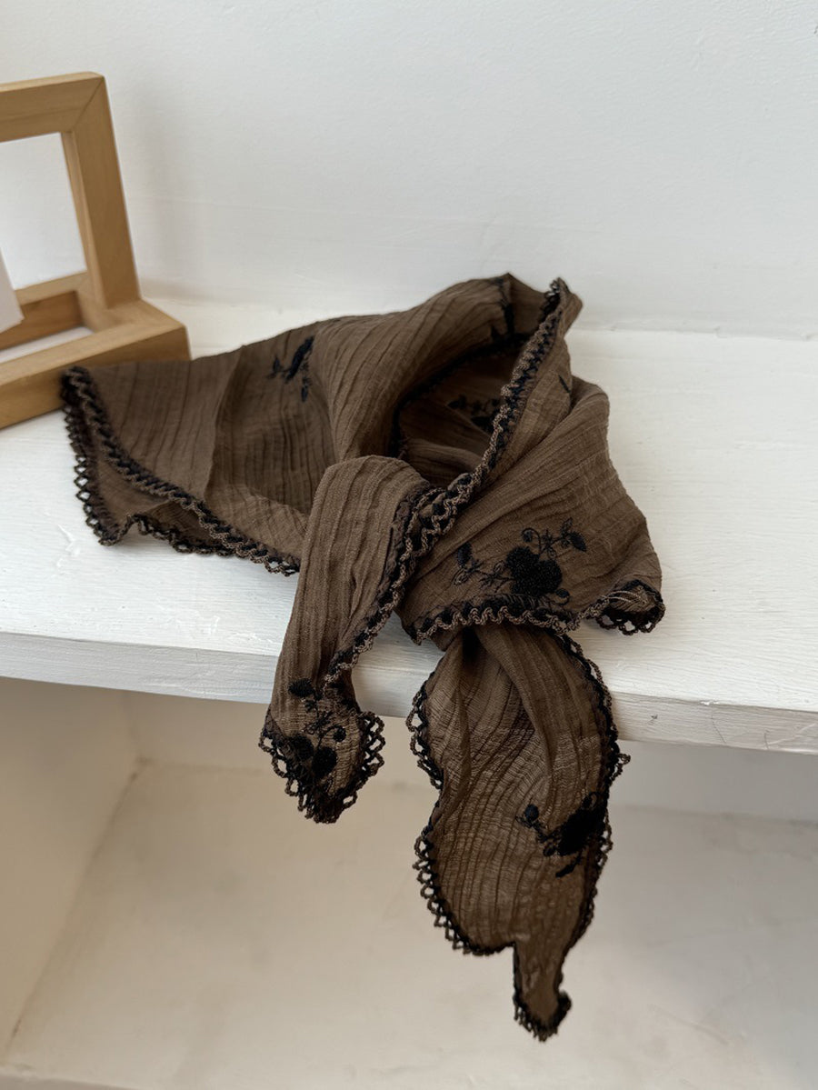 Women Artsy Flower Embroidery Triangle Scarf