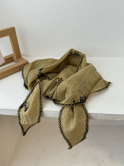 Women Artsy Flower Embroidery Triangle Scarf