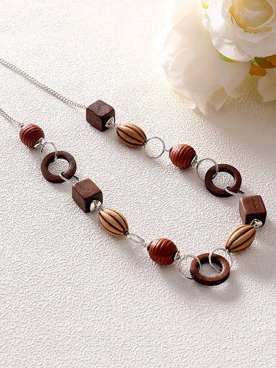 Women Vintage Geometric Wooden Plastic Alloy Necklace