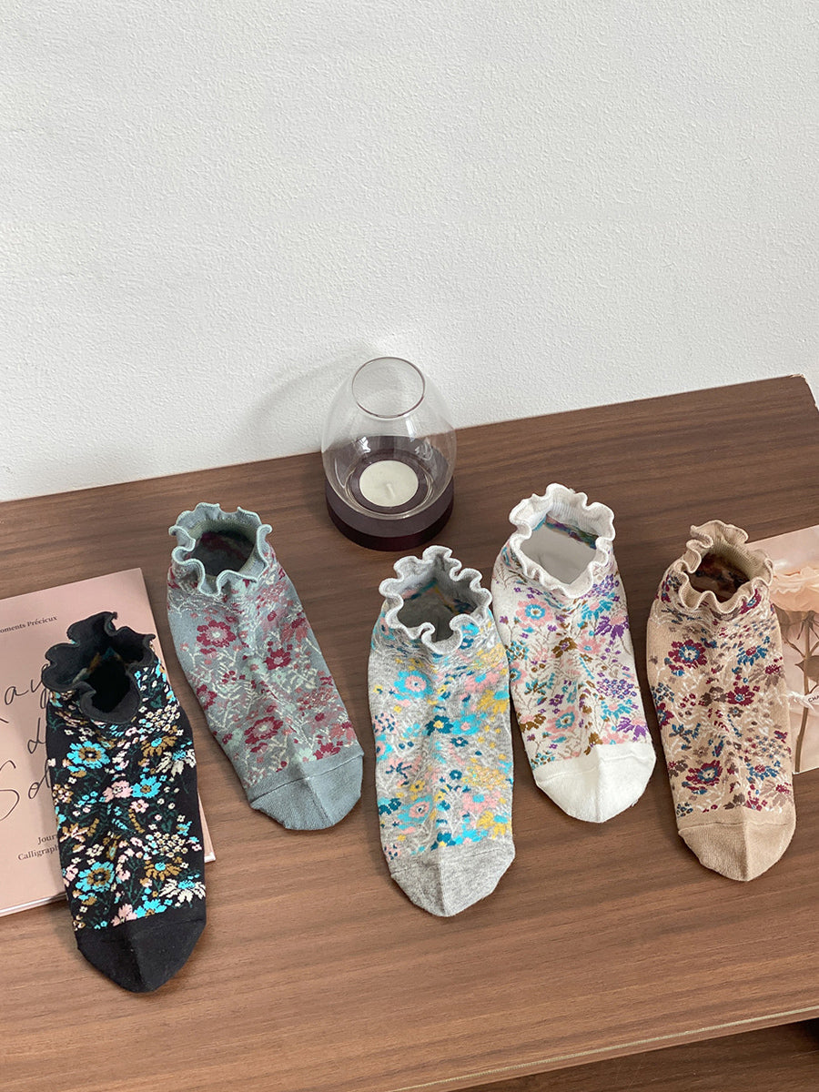 5 Pairs Women Summer Flower Jacquard Short Socks