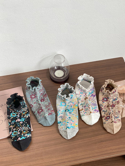 5 Pairs Women Summer Flower Jacquard Short Socks