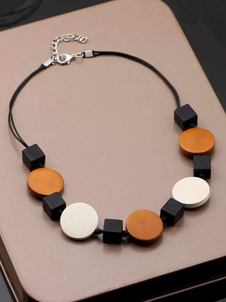 Women Geometric Wooden Weave Necklace