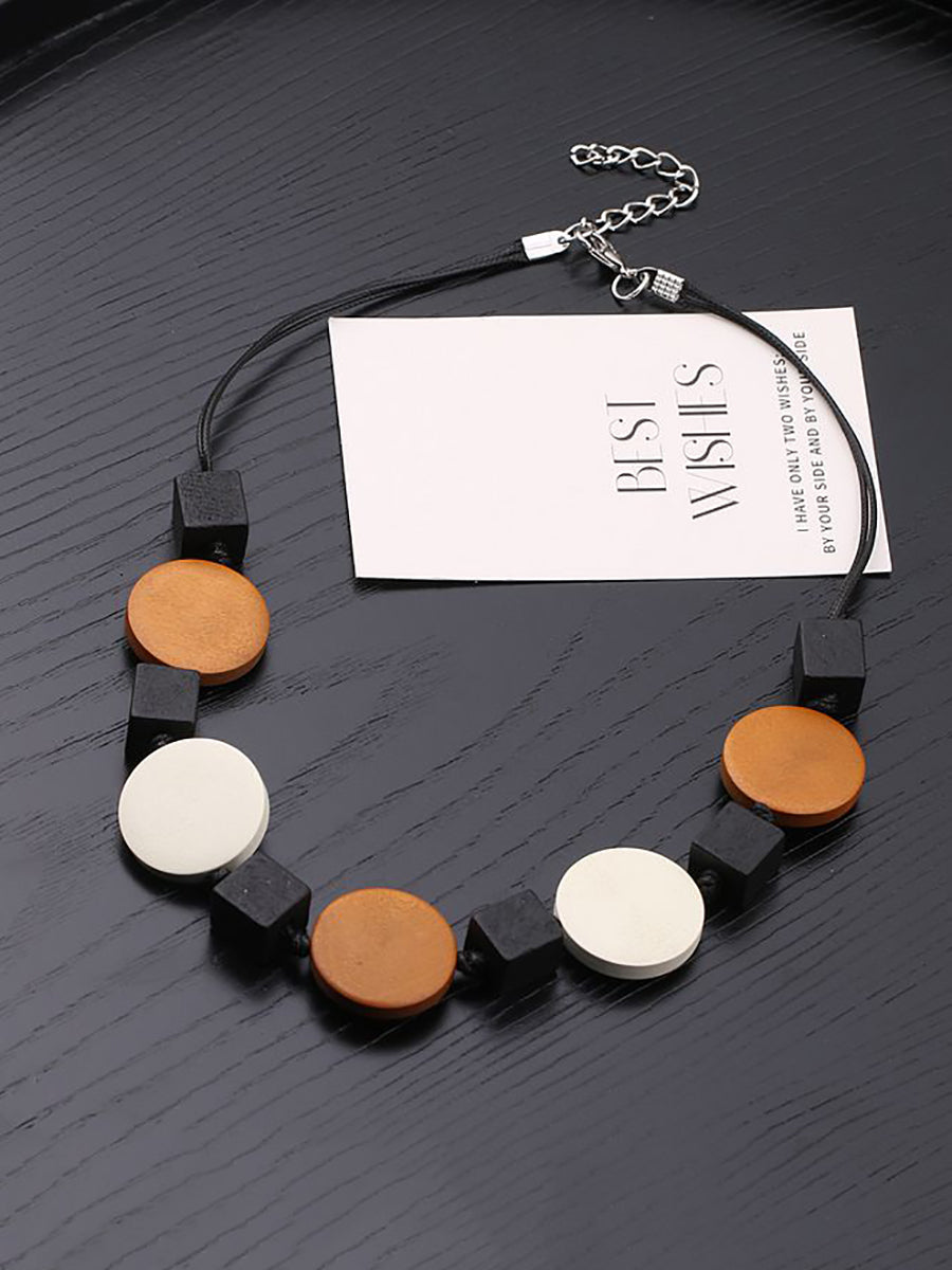Women Geometric Wooden Weave Necklace