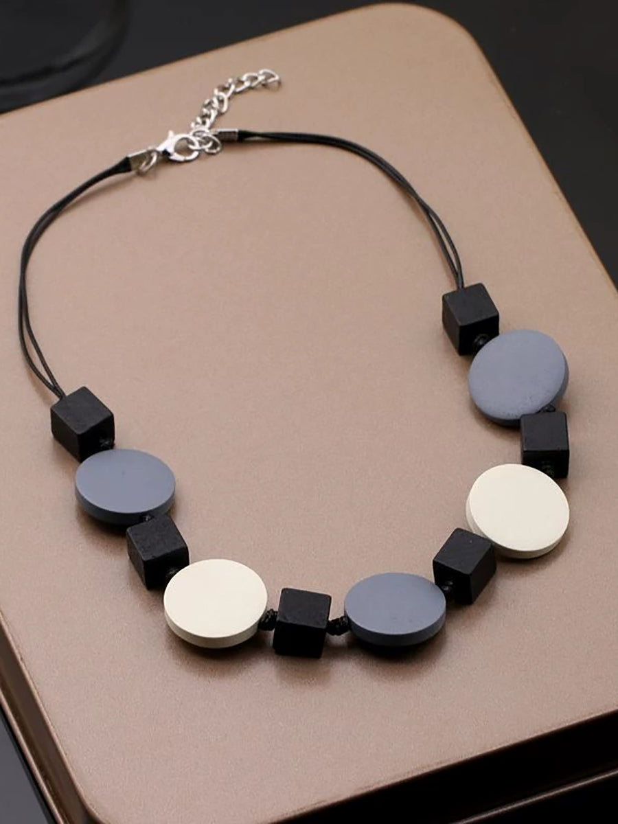 Women Geometric Wooden Weave Necklace