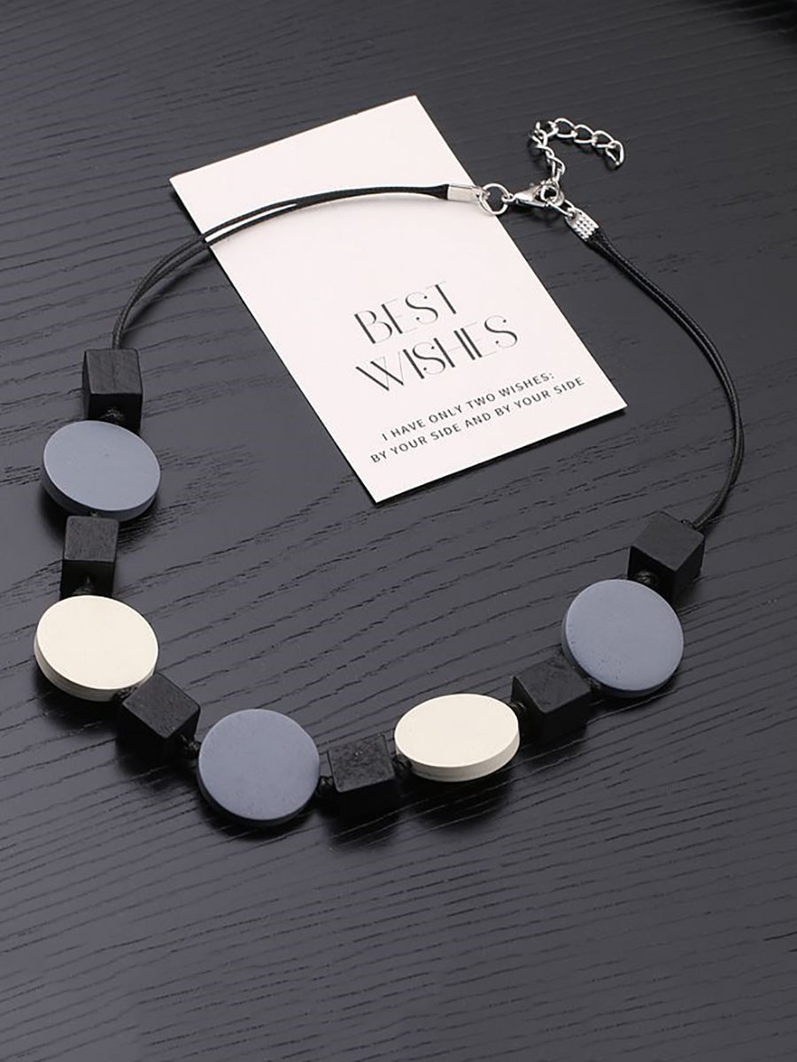 Women Geometric Wooden Weave Necklace