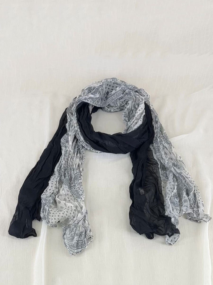 Women Summer Vintage Spliced Pleated Scarf