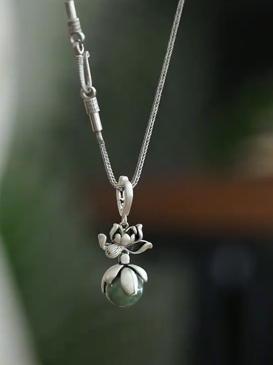 Women Ethnic Copper Flower Jade Necklace