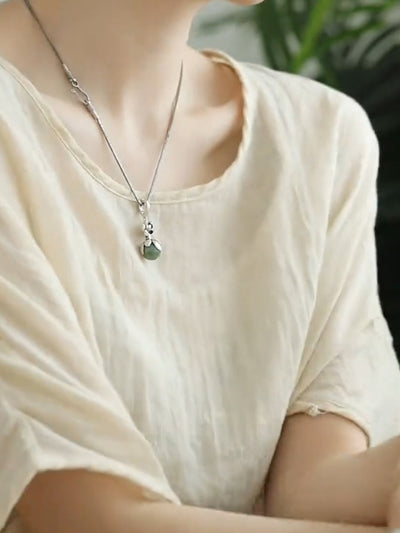 Women Ethnic Copper Flower Jade Necklace