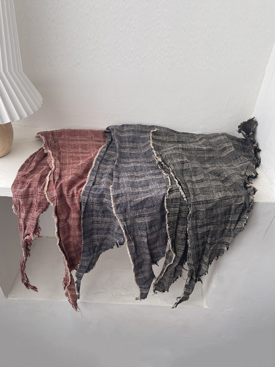 Women Vintage Plaid Triangle Scarf