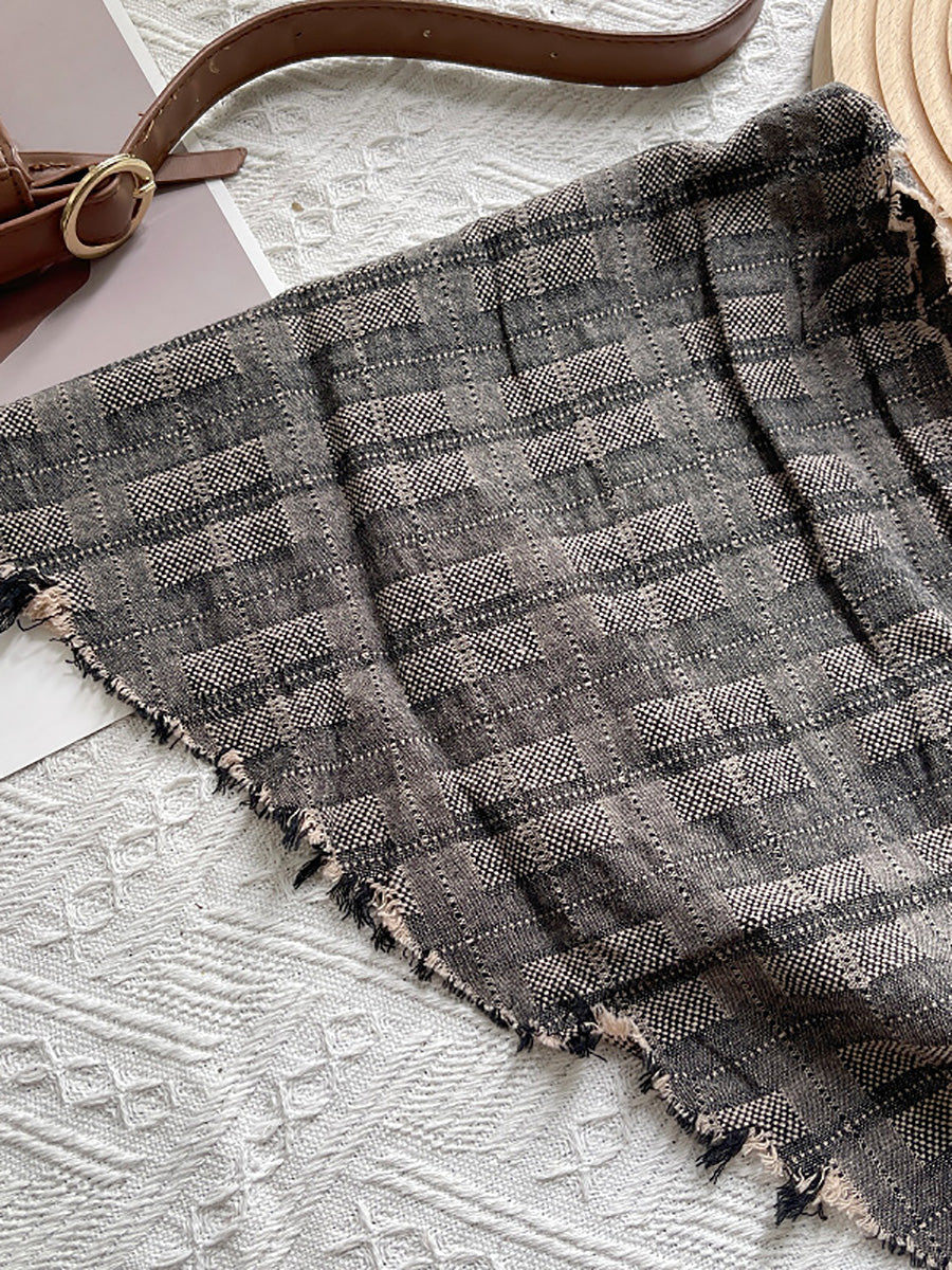 Women Vintage Plaid Triangle Scarf