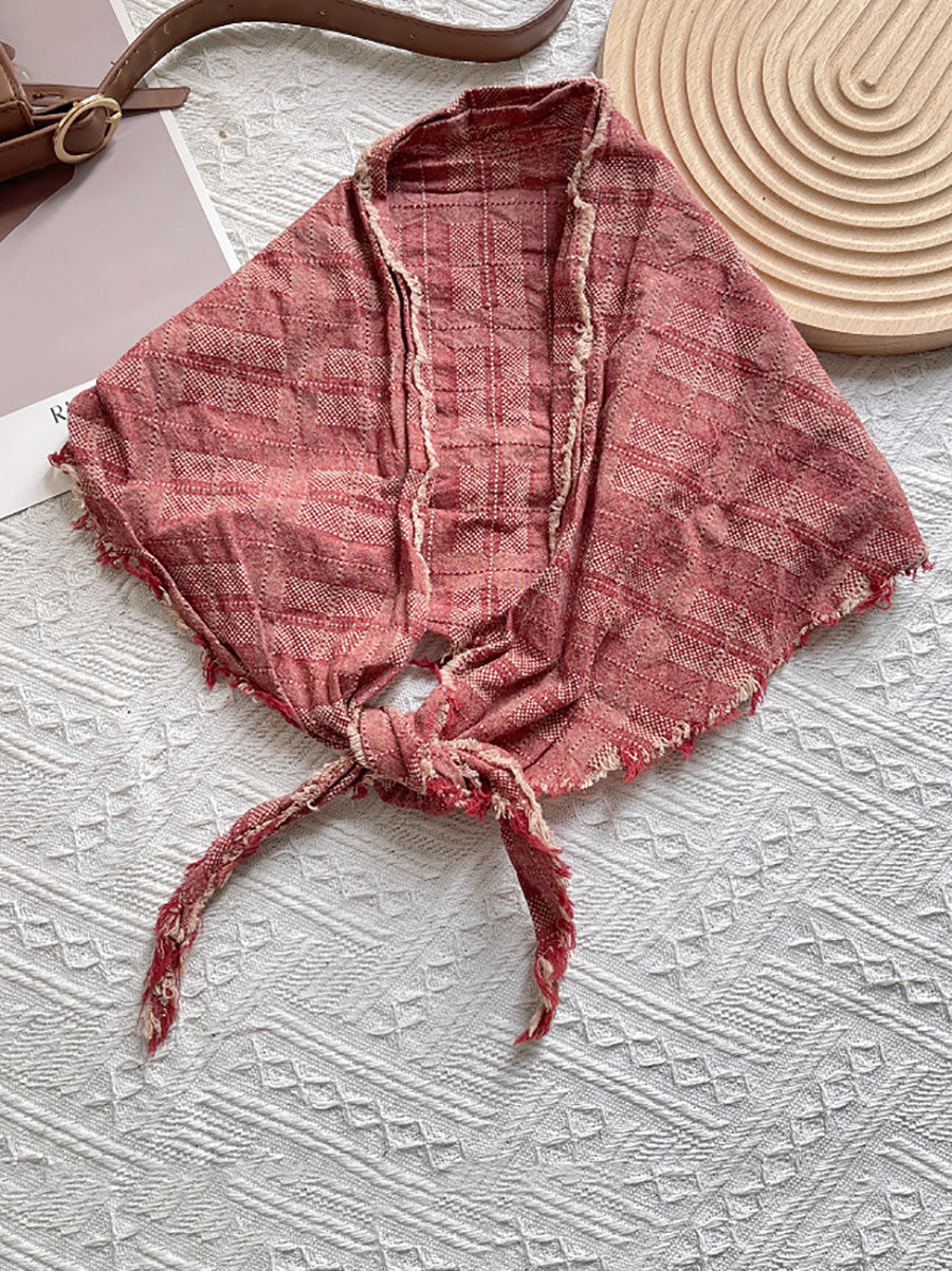 Women Vintage Plaid Triangle Scarf