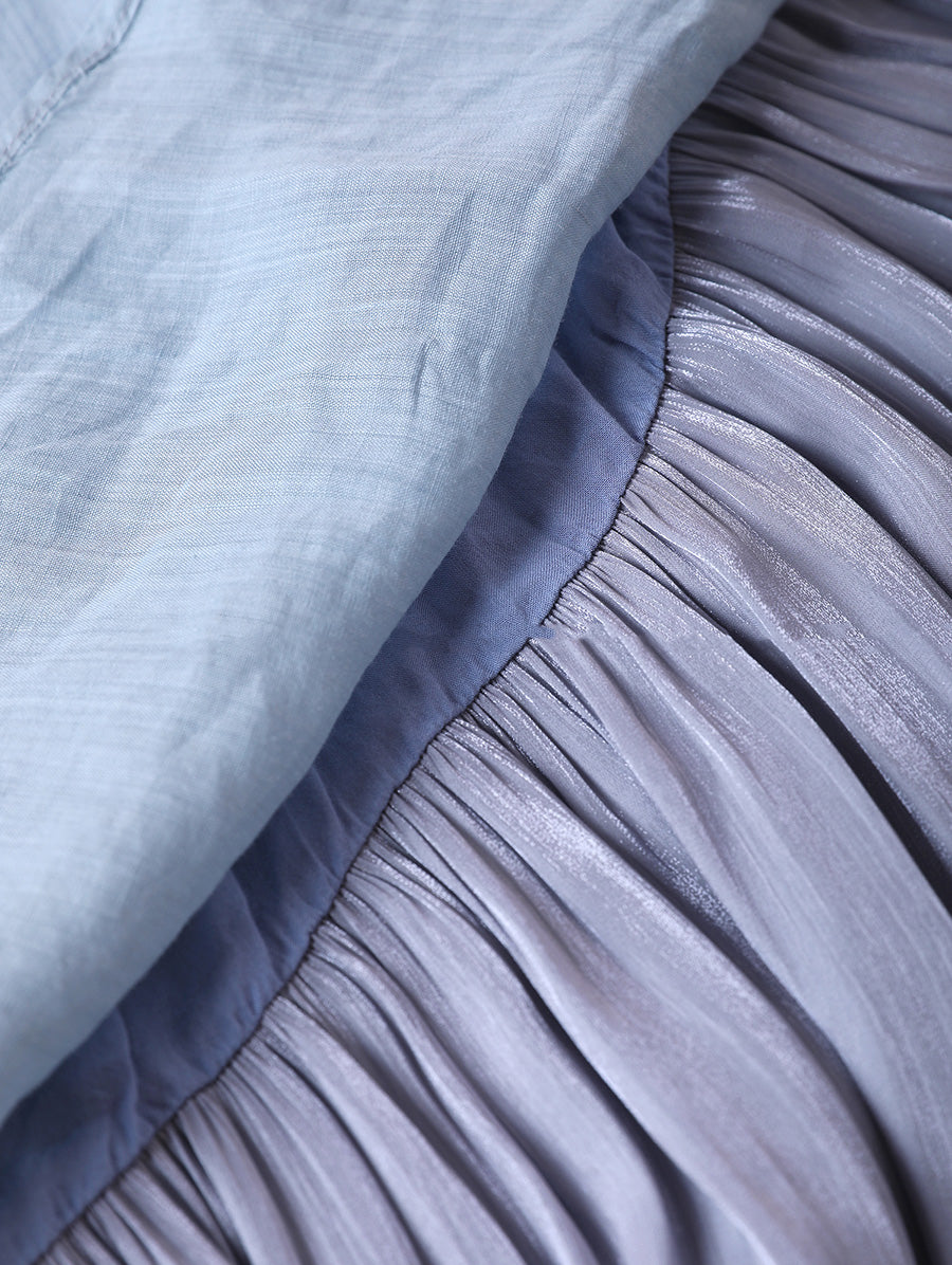 Plus Size Women Summer Pure Color Spliced O-Neck 100%Ramie Dress