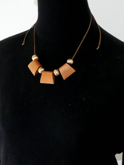 Women Fashion Geometric Wooden Bead Necklace