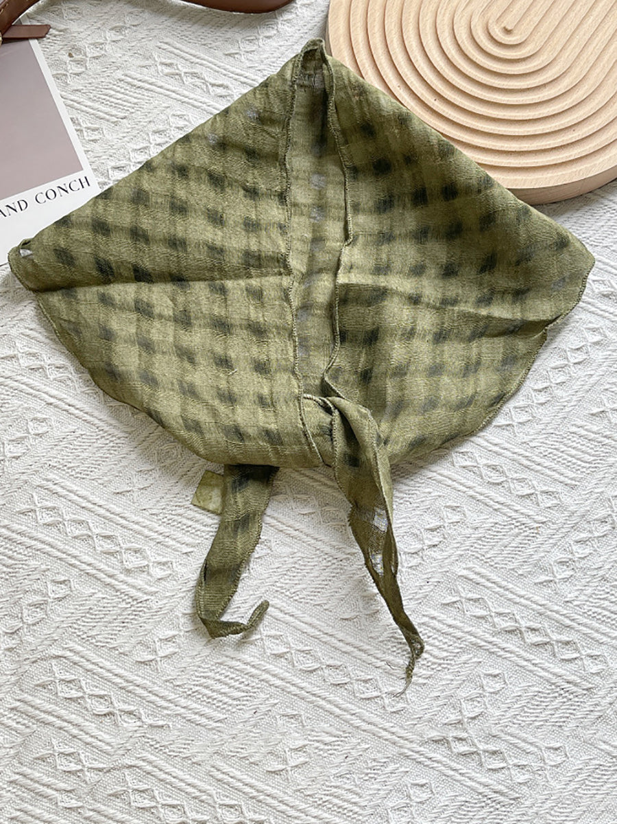 Women Artsy Plaid Tie-dye Triangle Scarf