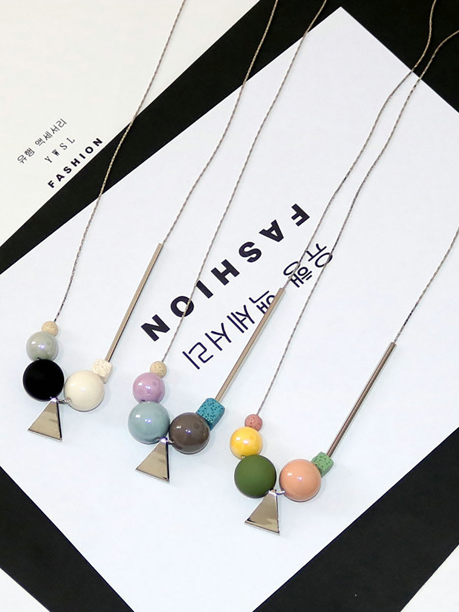 Women Fashion Geometric Ball Triangle Necklace