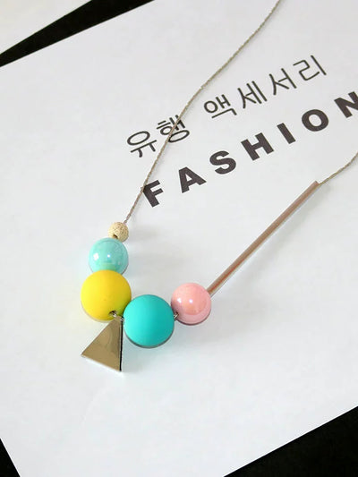 Women Fashion Geometric Ball Triangle Necklace