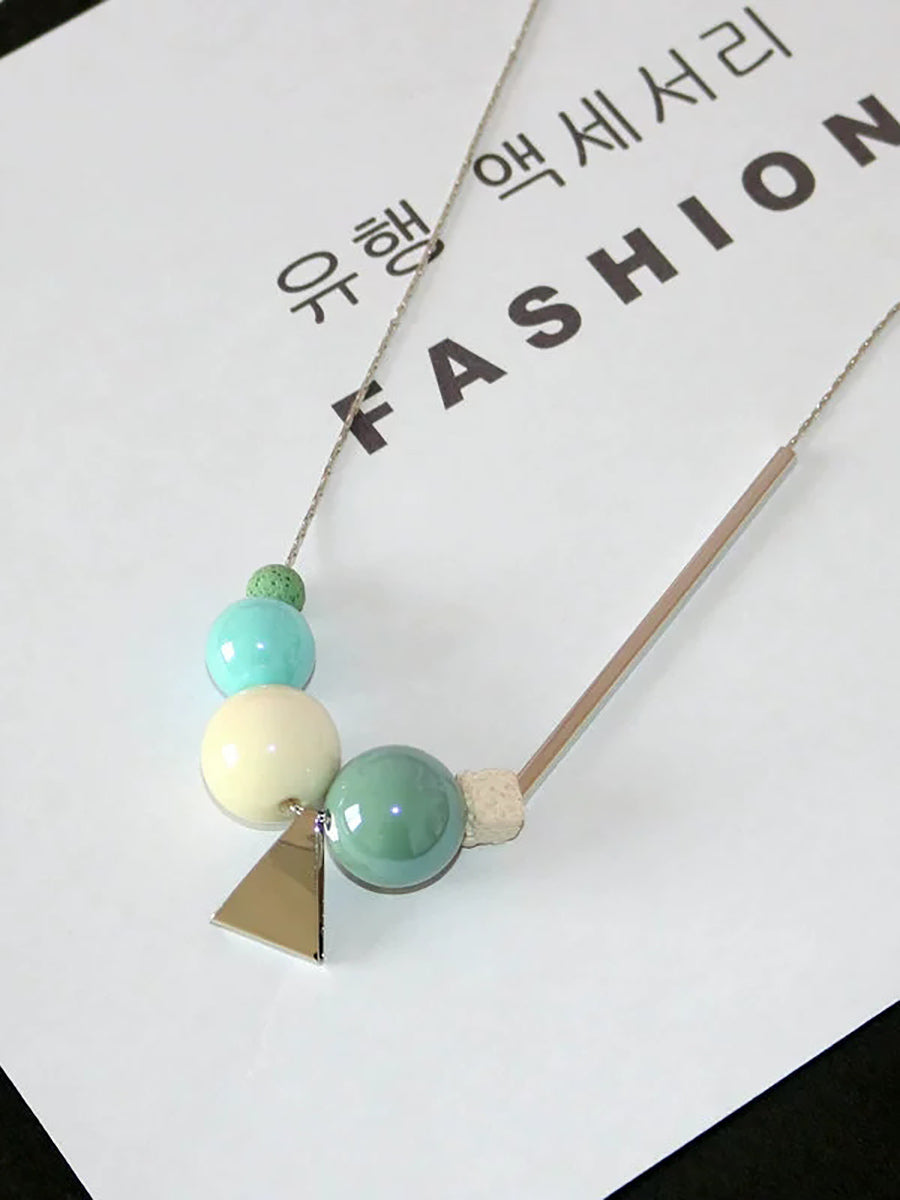 Women Fashion Geometric Ball Triangle Necklace