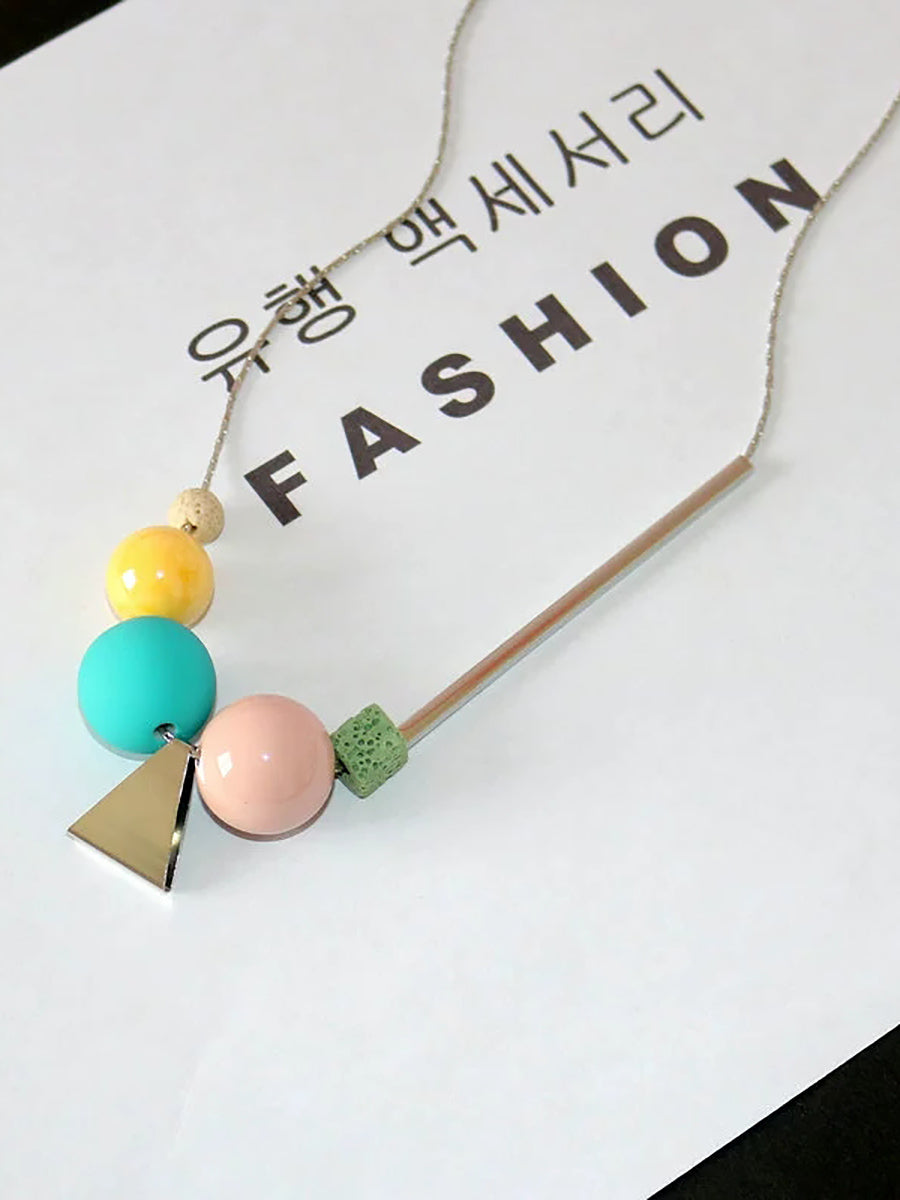 Women Fashion Geometric Ball Triangle Necklace