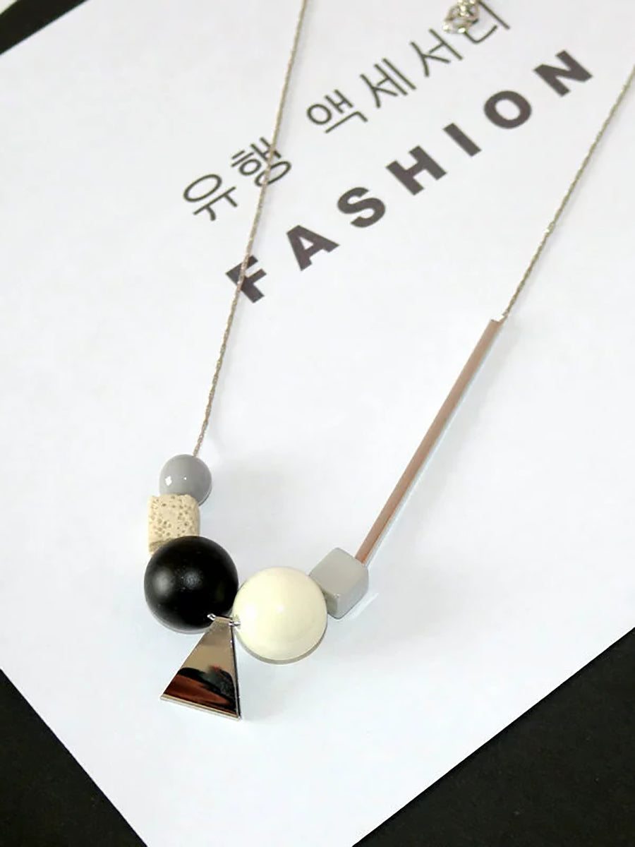 Women Fashion Geometric Ball Triangle Necklace