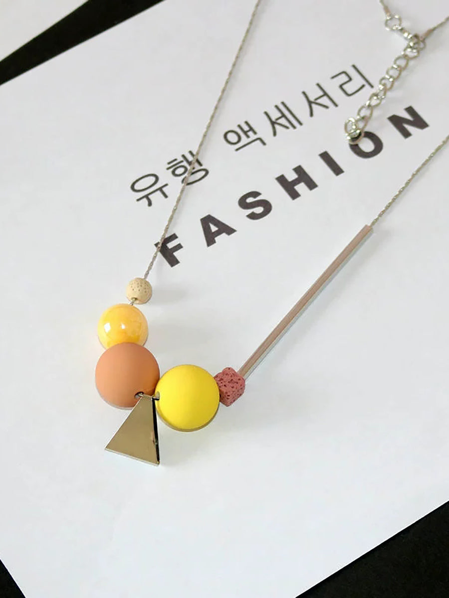 Women Fashion Geometric Ball Triangle Necklace