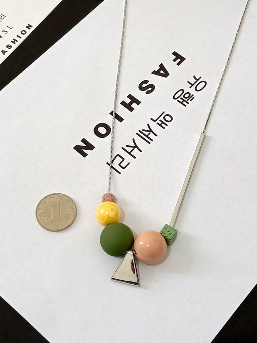 Women Fashion Geometric Ball Triangle Necklace