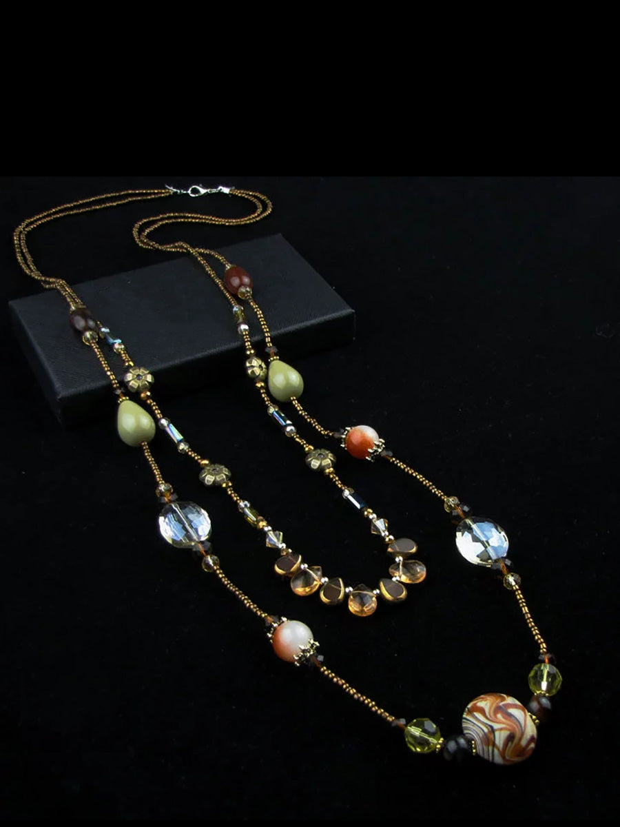 Women Vintage Crystal Bead Acrylic Pandent Necklace