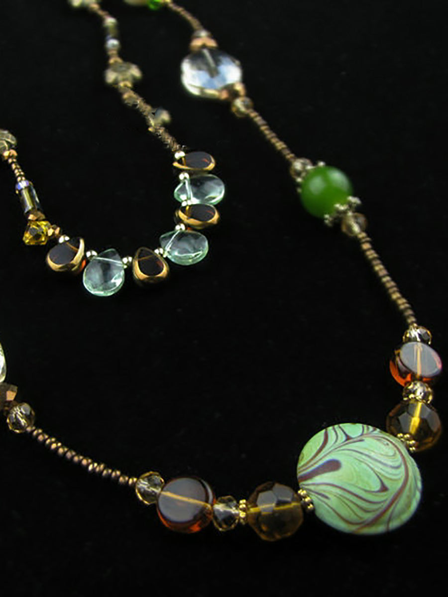 Women Vintage Crystal Bead Acrylic Pandent Necklace