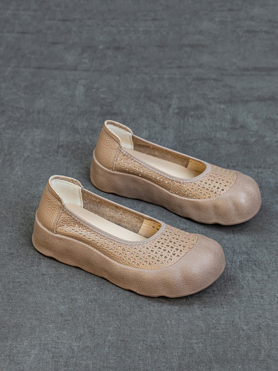 Women Summer Casual Genuine Leather Flat Shoes