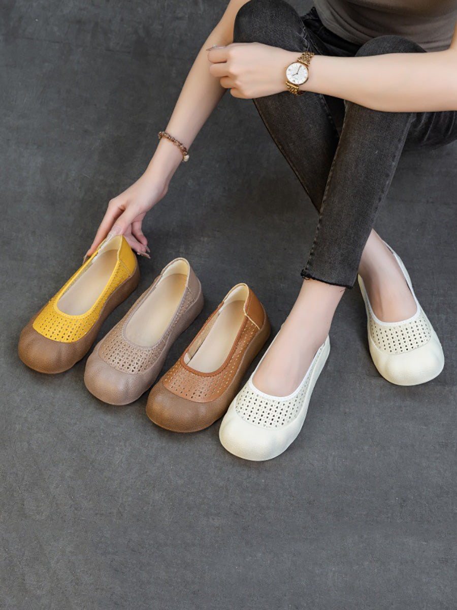Women Summer Casual Genuine Leather Flat Shoes