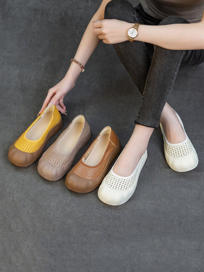 Women Summer Casual Genuine Leather Flat Shoes
