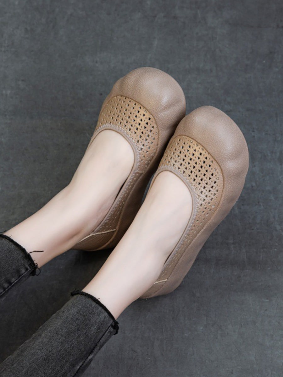 Women Summer Casual Genuine Leather Flat Shoes
