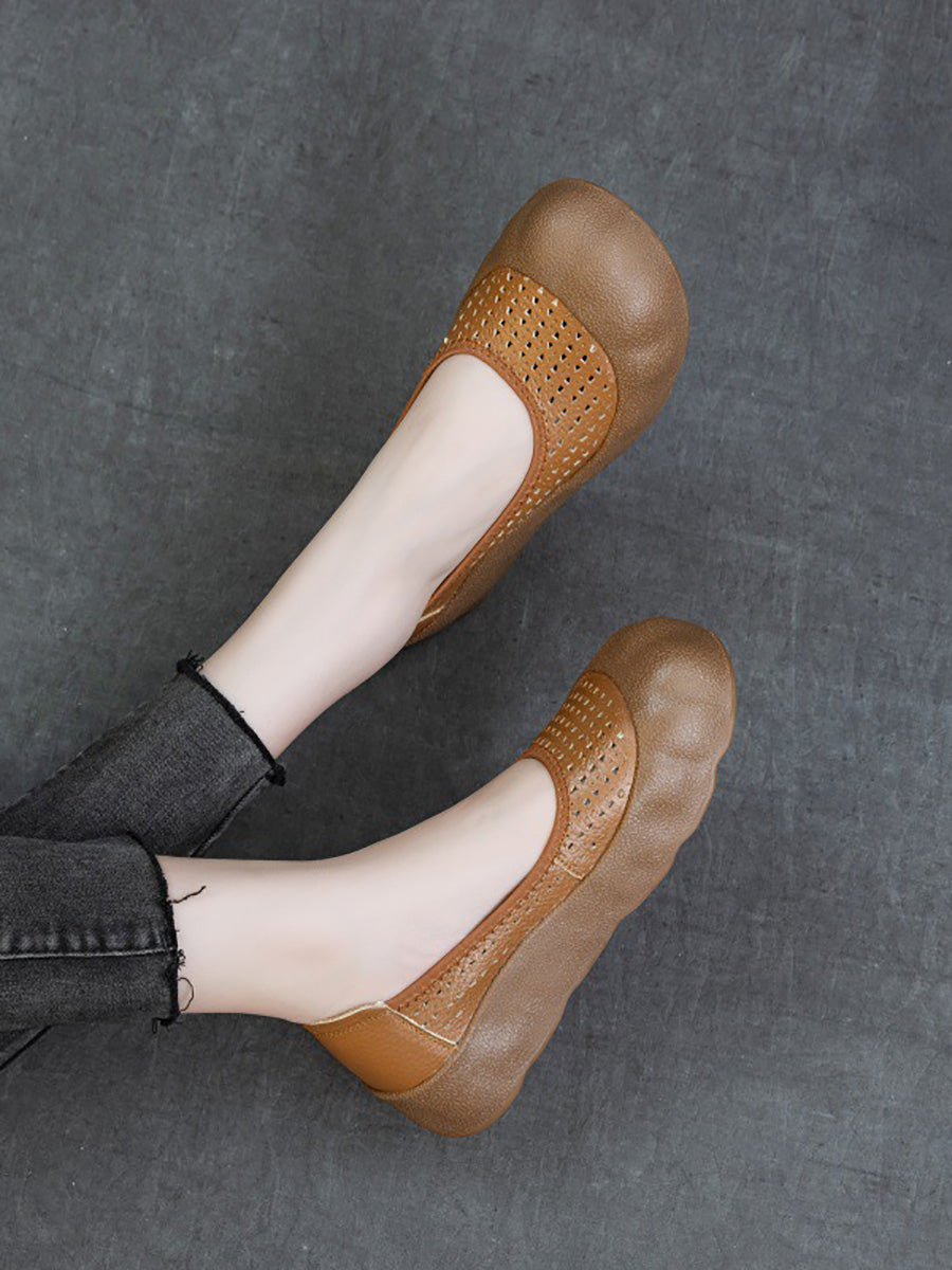 Women Summer Casual Genuine Leather Flat Shoes