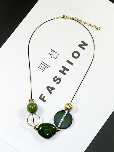Women Vintage Wooden Bead Acrylic Alloy Necklace