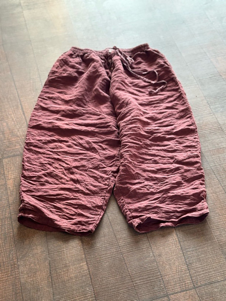 Women Summer Pure Color Loose Linen Wide-leg Pants