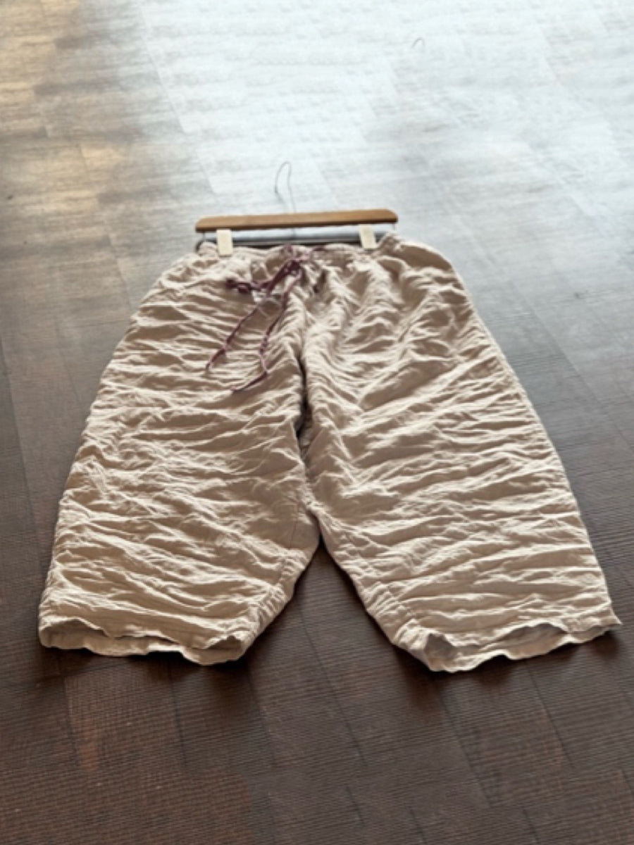 Women Summer Pure Color Loose Linen Wide-leg Pants