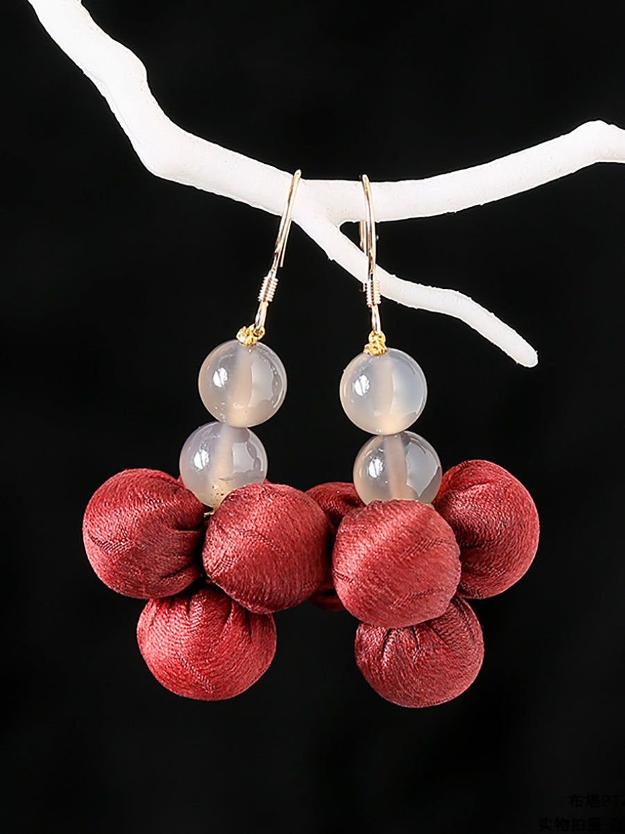 Women Summer Ethnic Silk Ball Bead Earrings
