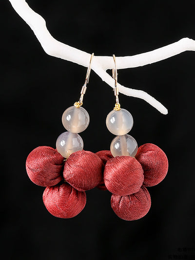 Women Summer Ethnic Silk Ball Bead Earrings
