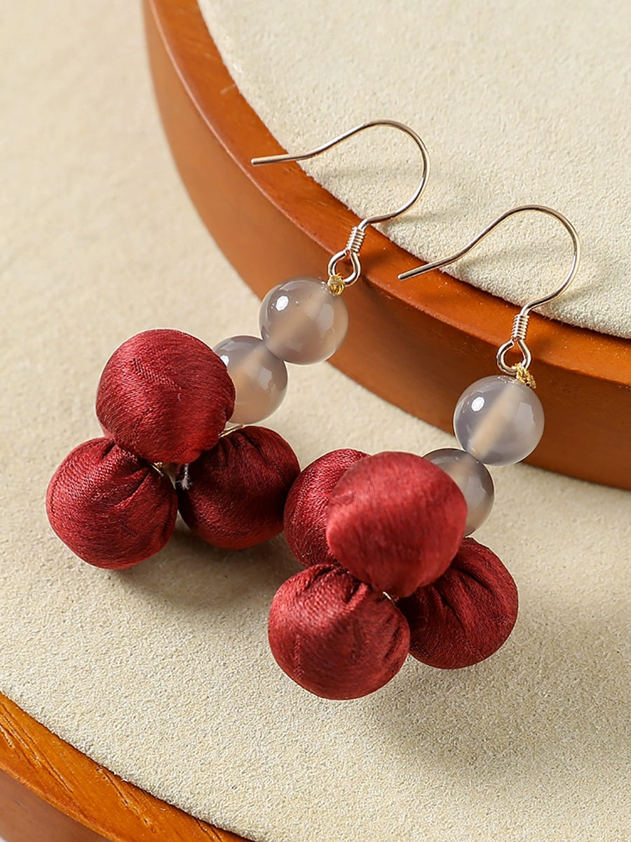 Women Summer Ethnic Silk Ball Bead Earrings