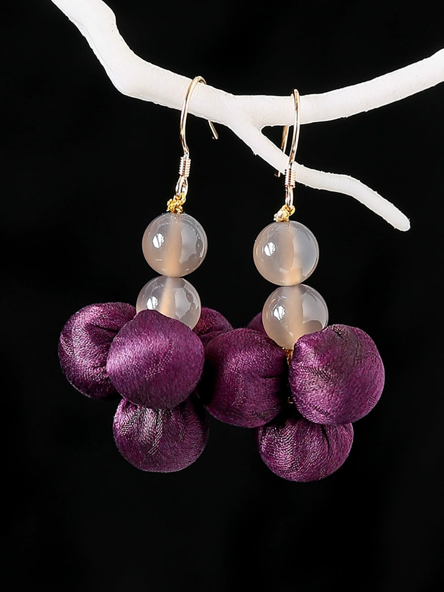 Women Summer Ethnic Silk Ball Bead Earrings