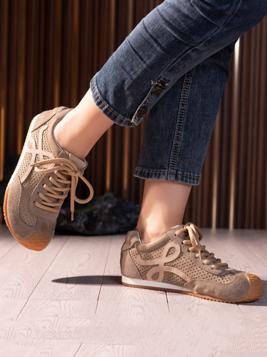 Women Summer Casual Colorblock Leather Flat Shoes