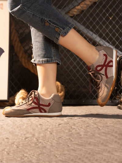 Women Summer Casual Colorblock Leather Flat Shoes