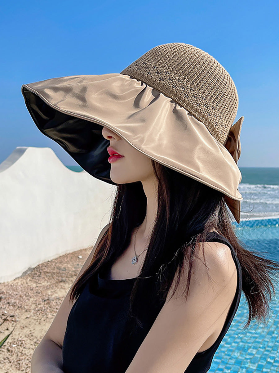 Women Summer Casual Knitted Spliced Bowknot Sunproof Hat