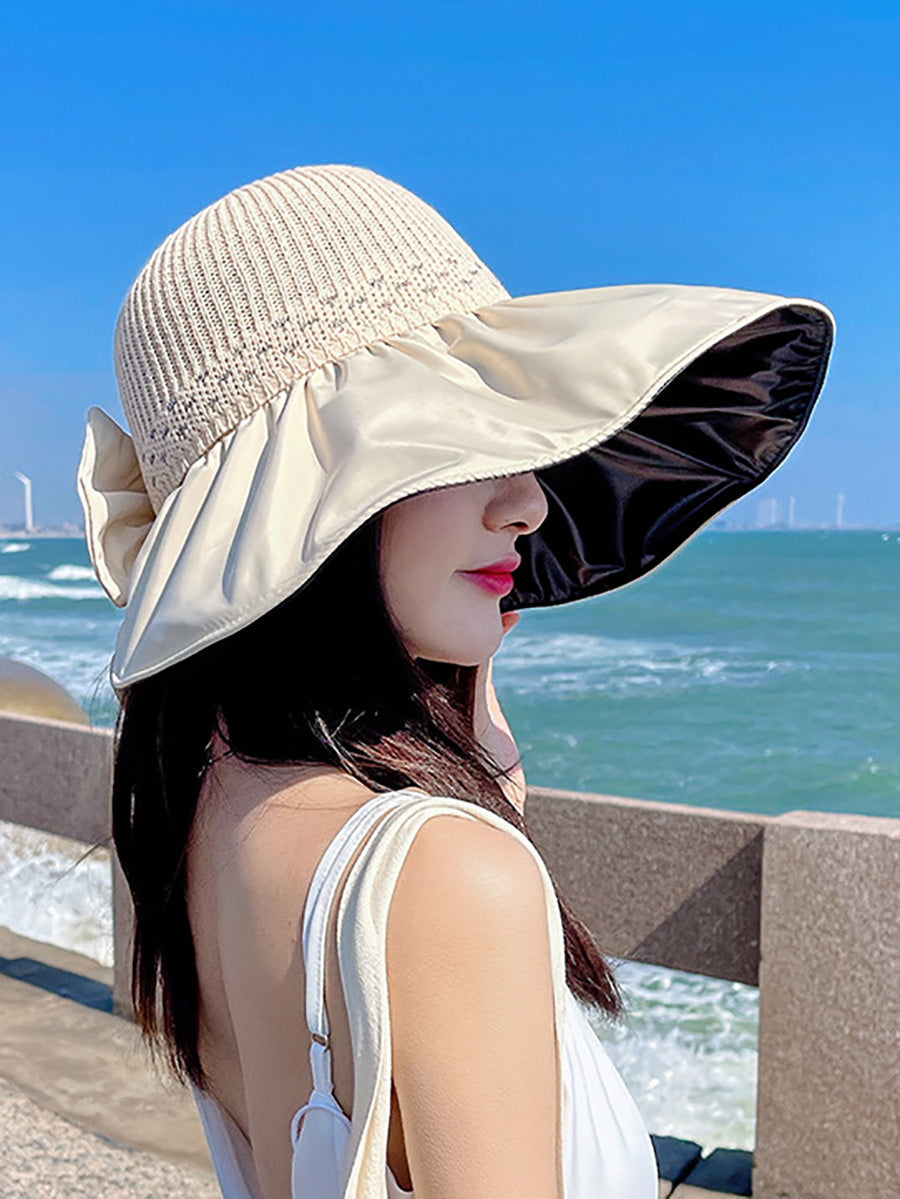 Women Summer Casual Knitted Spliced Bowknot Sunproof Hat