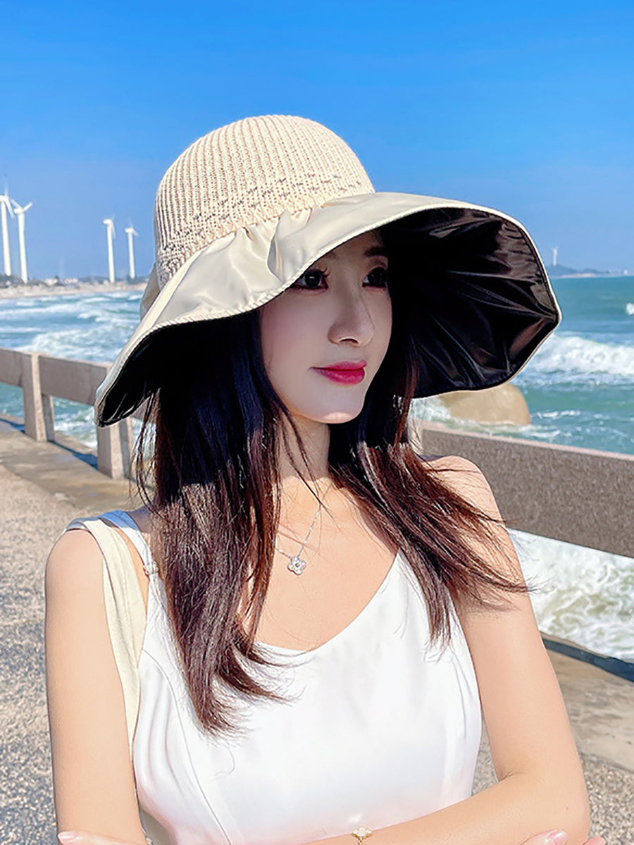Women Summer Casual Knitted Spliced Bowknot Sunproof Hat