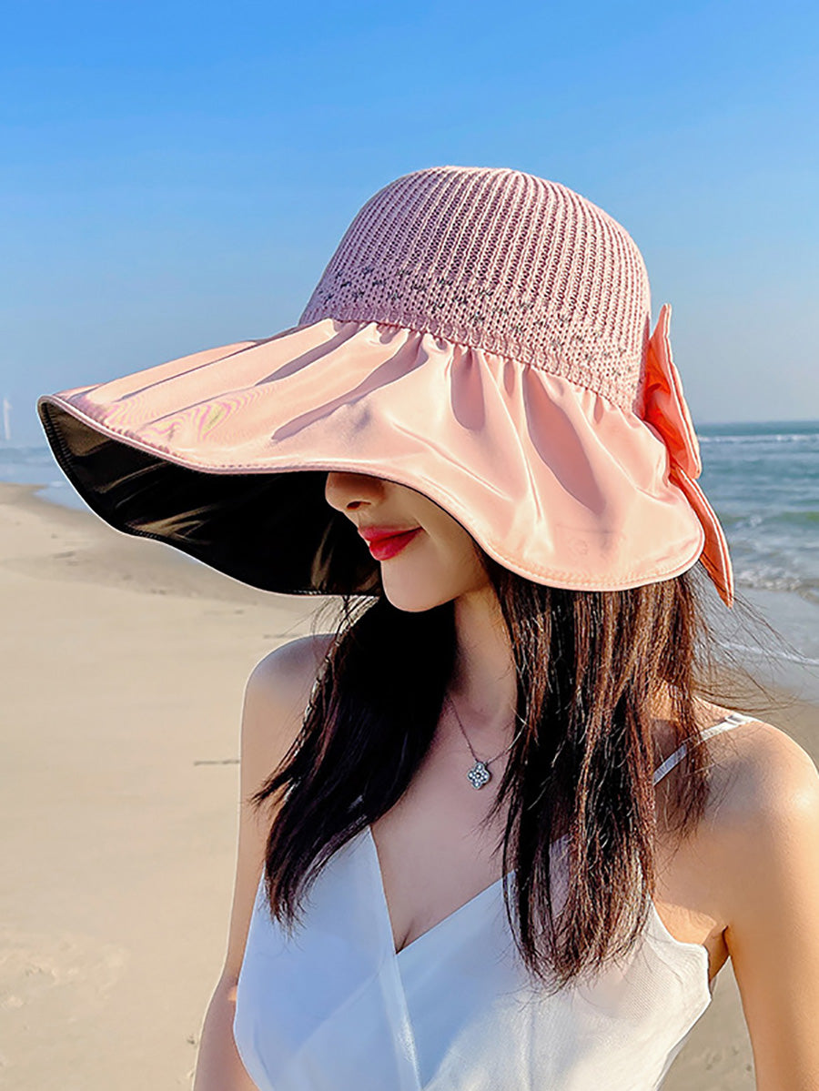 Women Summer Casual Knitted Spliced Bowknot Sunproof Hat