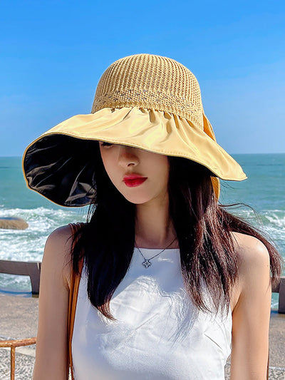 Women Summer Casual Knitted Spliced Bowknot Sunproof Hat