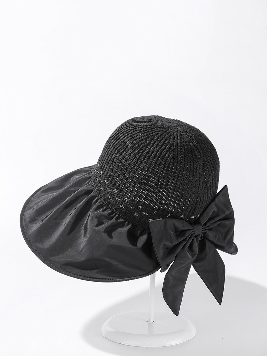 Women Summer Casual Knitted Spliced Bowknot Sunproof Hat